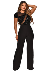 Kurzärmlige Jumpsuits mit Rundhalsausschnitt und hoher Taille
